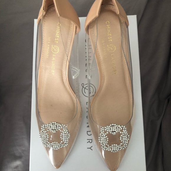 Chinese Laundry vinyl/smooth nude heels size 8.5 - Picture 2 of 8